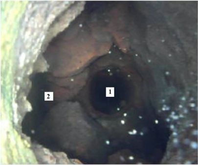 Обнаружение зон пустотности в теле бутового фундамента по результатам микро видео съёмки из выполненного шпура