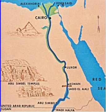 Карта-схема расположения Асуанской плотины.